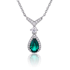 V Shape Pear Drop Green Zircon Necklace