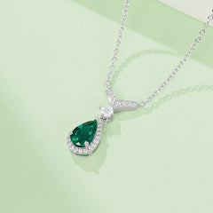 V Shape Pear Drop Green Zircon Necklace