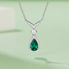 V Shape Pear Drop Green Zircon Necklace