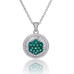 Double Halo Round Green Zircon Necklace