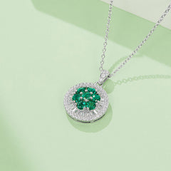 Double Halo Round Green Zircon Necklace