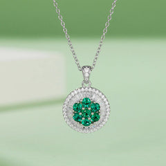 Double Halo Round Green Zircon Necklace