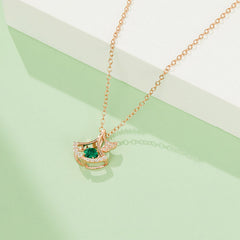 Round Green Zircon Ginkgo Leaf Necklace