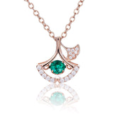 Round Green Zircon Ginkgo Leaf Necklace