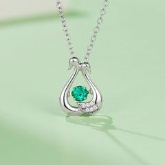 Little Swans with Round Green Zircon Necklace