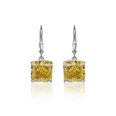 Solitaire Square Yellow Zircon Drop Earrings