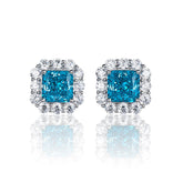 Halo Square Blue Zircon Stud Earrings