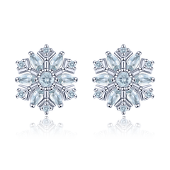 Aquamarine Stone Snowflake Stud Earrings
