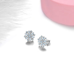 Aquamarine Stone Snowflake Stud Earrings