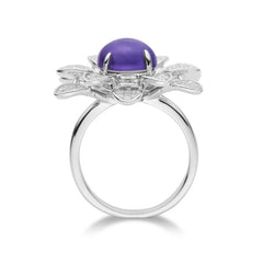 Flower Shape Round Purple Crystal Ring