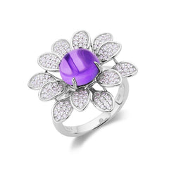 Flower Shape Round Purple Crystal Ring