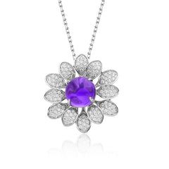 Flower Shape Round Purple Crystal Necklace