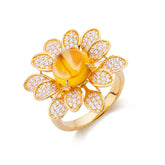 Flower Shape Round Yellow Crystal Ring