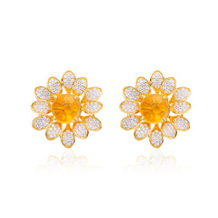 Round Yellow Crystal Flower Stud Earrings