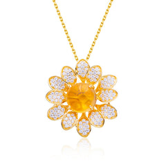 Flower Shape Round Yellow Crystal Necklace