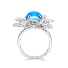 Flower Shape Round Blue Topaz Ring