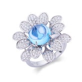 Flower Shape Round Blue Topaz Ring