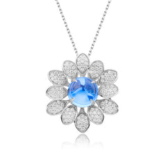 Flower Shape Round Blue Topaz Necklace