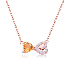 Bowknot Heart Shape Yellow Crystal Necklace