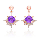 Round Cut Purple Crystal Star Stud Earrings
