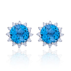 Blue Crystal Stone Solitaire Studs for Women