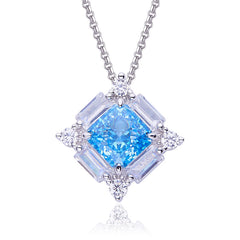 3.5Carat Square Blue Zircon Necklace