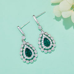 Double Halo 7.5Carat Green Zircon Water Drop Earrings