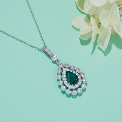Double Halo 7.5 Carat Green Zircon Necklace