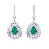 Double Halo 7.5Carat Green Zircon Water Drop Earrings