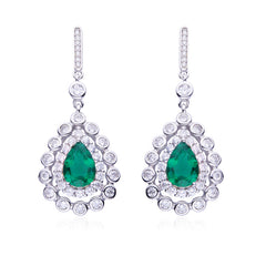Double Halo 7.5Carat Green Zircon Water Drop Earrings
