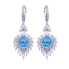 Firework 4.0Carat Oval Blue Zircon Hook Earrings