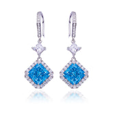 4.0Carat Square Blue Zircon Hook Earrings