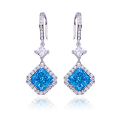 4.0Carat Square Blue Zircon Hook Earrings