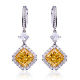 4.0Carat Square Yellow Zircon Hook Earrings