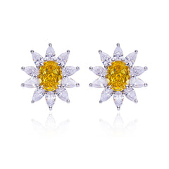3.2Carat Oval Yellow Zircon Flower Shape Studs