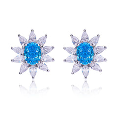 3.2Carat Oval Blue Zircon Flower Shape Studs