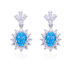 3.2Carat Oval Blue Zircon Flower Drop Earrings