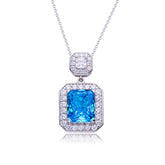 Halo 13.5Carat Rectangle Blue Zircon Necklace