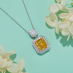 Halo 13.5Carat Rectangle Yellow Zircon Necklace