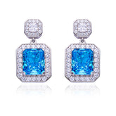 13.5Carat Rectangle Blue Zircon Halo Drop Earrings