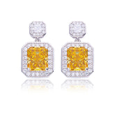 13.5Carat Rectangle Yellow Zircon Halo Drop Earrings