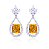 12.7Carat Cushion Cut Yellow Zircon Water Drop Earrings