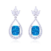 12.7Carat Cushion Cut Blue Zircon Water Drop Earrings