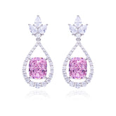 12.7Carat Cushion Cut Pink Zircon Water Drop Earrings