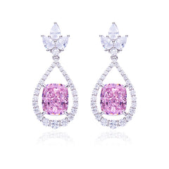 12.7Carat Cushion Cut Pink Zircon Water Drop Earrings