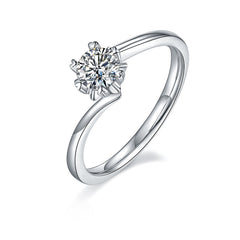 6 Prongs 0.5 Carat Round Cut Moissanite Twist Arm Engagement Ring