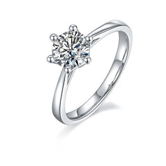 6 Prongs 1.0 Carat Round Moissanite Engagement Ring