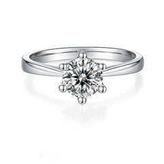 6 Prongs 1.0 Carat Round Moissanite Engagement Ring