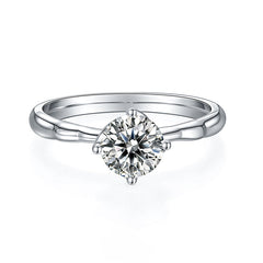 Wave Arm 1.0Carat Round Moissanite Engagement Ring