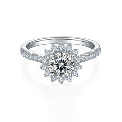 Lotus Halo 1.0Carat Round Moissanite Engagement Ring